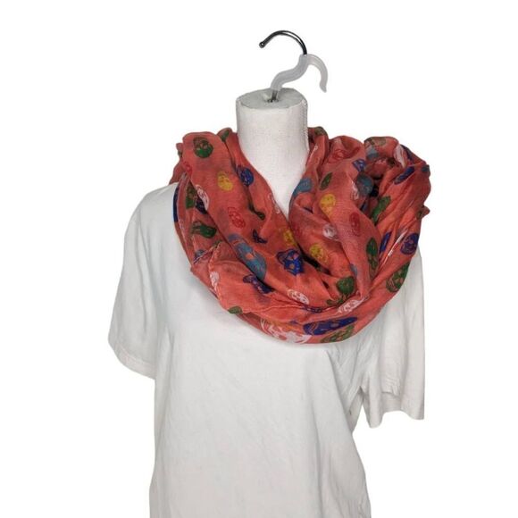 Fashionable Skull Pattern Design Inspired Multicolored Skulls Scarf Orange Large - Picture 2 of 10